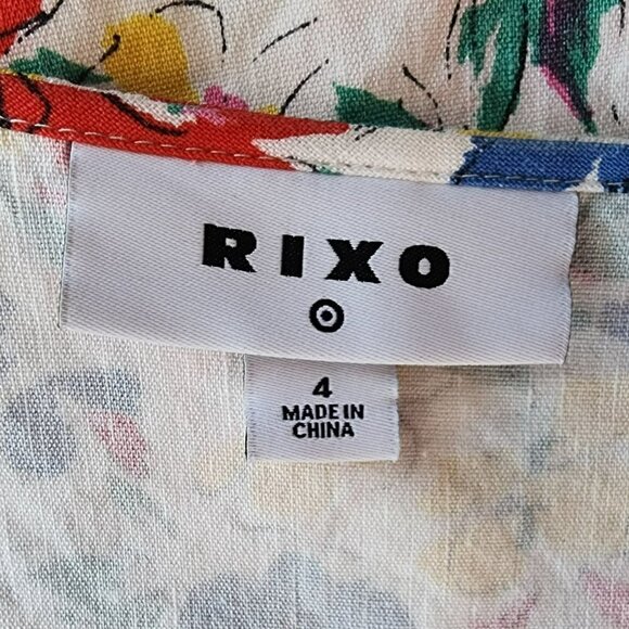 Rixo X Target Linen Blend Floral Puffed Sleeve Multicolor Mini Dress Womens 4 - Picture 7 of 8